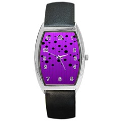 Two Tone Purple With Black Strings And Ovals, Dots  Geometric Pattern Barrel Style Metal Watch by Casemiro