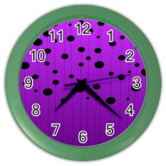 Two Tone Purple With Black Strings And Ovals, Dots  Geometric Pattern Color Wall Clock by Casemiro