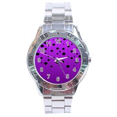 Two Tone Purple With Black Strings And Ovals, Dots  Geometric Pattern Stainless Steel Analogue Watch by Casemiro