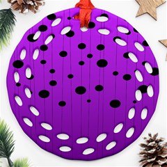 Two Tone Purple With Black Strings And Ovals, Dots  Geometric Pattern Round Filigree Ornament (two Sides) by Casemiro