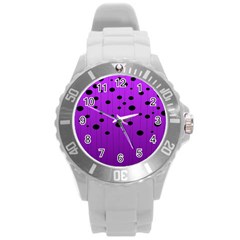 Two Tone Purple With Black Strings And Ovals, Dots  Geometric Pattern Round Plastic Sport Watch (l) by Casemiro