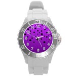 Two tone purple with black strings and ovals, dots. Geometric pattern Round Plastic Sport Watch (L) Front