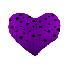 Two Tone Purple With Black Strings And Ovals, Dots  Geometric Pattern Standard 16  Premium Flano Heart Shape Cushions by Casemiro