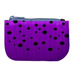 Two Tone Purple With Black Strings And Ovals, Dots  Geometric Pattern Large Coin Purse by Casemiro