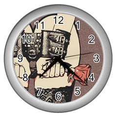 Flowers For The Submissive - Kinky Artwork, Naughty Illustration Wall Clock (silver) by Casemiro