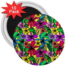 Hibiscus Flowers Pattern, Floral Theme, Rainbow Colors, Colorful Palette 3  Magnets (10 Pack)  by Casemiro