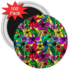 Hibiscus Flowers Pattern, Floral Theme, Rainbow Colors, Colorful Palette 3  Magnets (100 Pack) by Casemiro