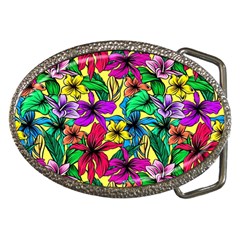 Hibiscus Flowers Pattern, Floral Theme, Rainbow Colors, Colorful Palette Belt Buckles by Casemiro