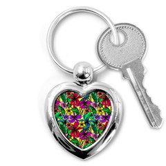 Hibiscus Flowers Pattern, Floral Theme, Rainbow Colors, Colorful Palette Key Chain (heart) by Casemiro