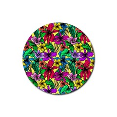 Hibiscus Flowers Pattern, Floral Theme, Rainbow Colors, Colorful Palette Rubber Coaster (round)  by Casemiro