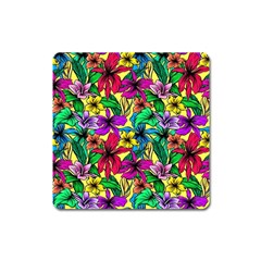 Hibiscus Flowers Pattern, Floral Theme, Rainbow Colors, Colorful Palette Square Magnet by Casemiro