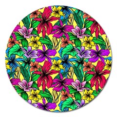 Hibiscus Flowers Pattern, Floral Theme, Rainbow Colors, Colorful Palette Magnet 5  (round) by Casemiro