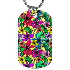 Hibiscus Flowers Pattern, Floral Theme, Rainbow Colors, Colorful Palette Dog Tag (one Side) by Casemiro