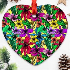 Hibiscus Flowers Pattern, Floral Theme, Rainbow Colors, Colorful Palette Heart Ornament (two Sides) by Casemiro