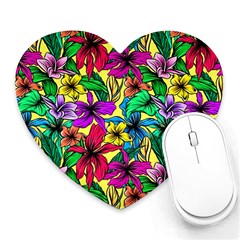 Hibiscus Flowers Pattern, Floral Theme, Rainbow Colors, Colorful Palette Heart Mousepads by Casemiro