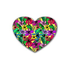 Hibiscus Flowers Pattern, Floral Theme, Rainbow Colors, Colorful Palette Heart Coaster (4 Pack)  by Casemiro