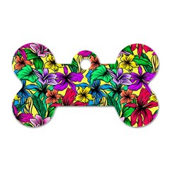 Hibiscus Flowers Pattern, Floral Theme, Rainbow Colors, Colorful Palette Dog Tag Bone (one Side) by Casemiro