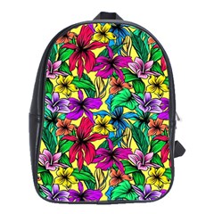 Hibiscus Flowers Pattern, Floral Theme, Rainbow Colors, Colorful Palette School Bag (large) by Casemiro