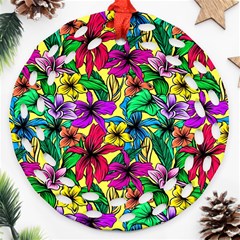 Hibiscus Flowers Pattern, Floral Theme, Rainbow Colors, Colorful Palette Round Filigree Ornament (two Sides) by Casemiro