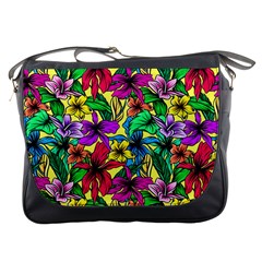 Hibiscus Flowers Pattern, Floral Theme, Rainbow Colors, Colorful Palette Messenger Bag by Casemiro