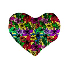 Hibiscus Flowers Pattern, Floral Theme, Rainbow Colors, Colorful Palette Standard 16  Premium Heart Shape Cushions by Casemiro