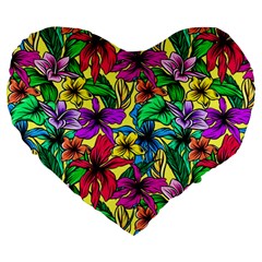 Hibiscus Flowers Pattern, Floral Theme, Rainbow Colors, Colorful Palette Large 19  Premium Heart Shape Cushions by Casemiro