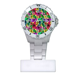 Hibiscus Flowers Pattern, Floral Theme, Rainbow Colors, Colorful Palette Plastic Nurses Watch