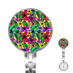 Hibiscus Flowers Pattern, Floral Theme, Rainbow Colors, Colorful Palette Stainless Steel Nurses Watch by Casemiro