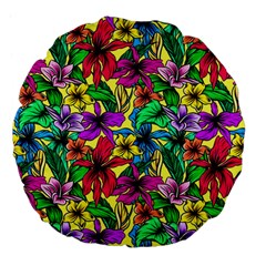 Hibiscus Flowers Pattern, Floral Theme, Rainbow Colors, Colorful Palette Large 18  Premium Flano Round Cushions by Casemiro