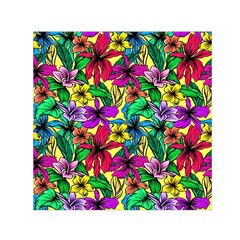 Hibiscus Flowers Pattern, Floral Theme, Rainbow Colors, Colorful Palette Small Satin Scarf (square) by Casemiro