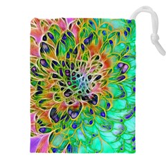 Peacock Chrysanthemum Drawstring Pouch (4xl) by bloomingvinedesign