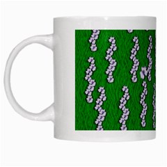 Cherry-blossoms Branch Decorative On A Field Of Fern White Mugs by pepitasart