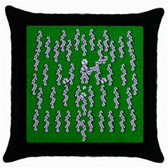 Cherry-blossoms Branch Decorative On A Field Of Fern Throw Pillow Case (black) by pepitasart