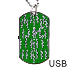 Cherry-blossoms Branch Decorative On A Field Of Fern Dog Tag Usb Flash (two Sides) by pepitasart