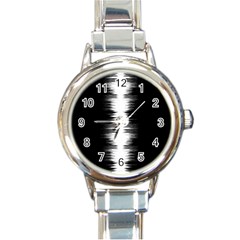 Black And White Noise, Sound Equalizer Pattern Round Italian Charm Watch by Casemiro