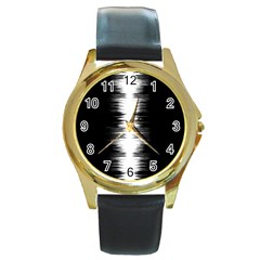 Black And White Noise, Sound Equalizer Pattern Round Gold Metal Watch by Casemiro