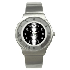 Black And White Noise, Sound Equalizer Pattern Stainless Steel Watch by Casemiro