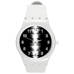 Black And White Noise, Sound Equalizer Pattern Round Plastic Sport Watch (m) by Casemiro