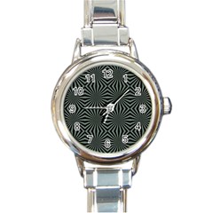 Geometric Pattern, Army Green And Black Lines, Regular Theme Round Italian Charm Watch by Casemiro