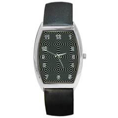 Geometric Pattern, Army Green And Black Lines, Regular Theme Barrel Style Metal Watch by Casemiro