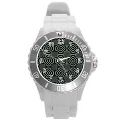 Geometric Pattern, Army Green And Black Lines, Regular Theme Round Plastic Sport Watch (l) by Casemiro