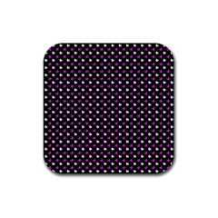 White And Pink Hearts At Black, Vector Handrawn Hearts Pattern Rubber Coaster (square)  by Casemiro