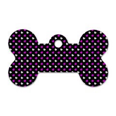 White And Pink Hearts At Black, Vector Handrawn Hearts Pattern Dog Tag Bone (two Sides) by Casemiro