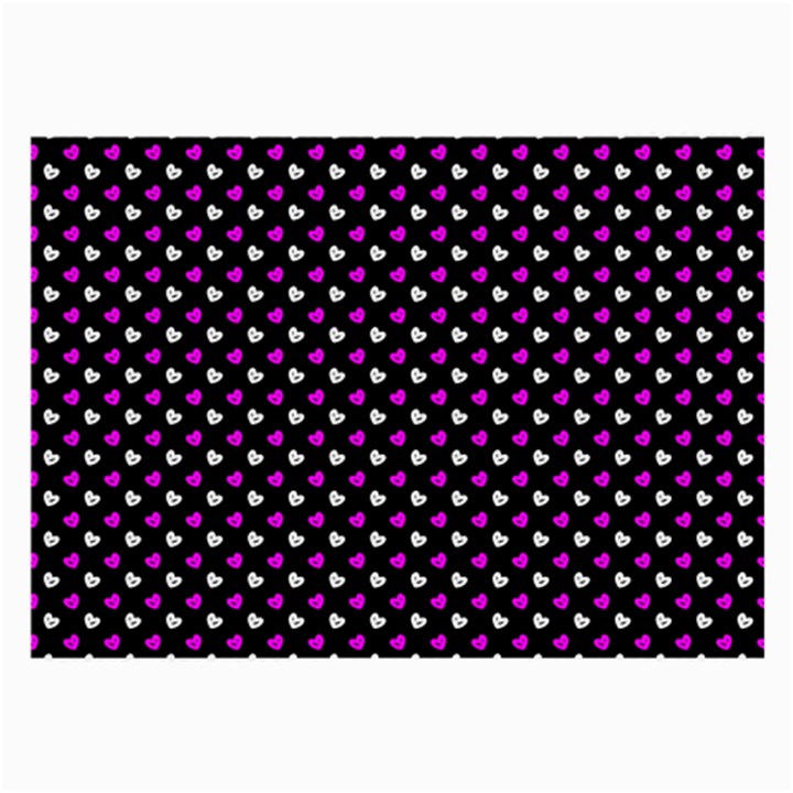 White and pink hearts at black, vector handrawn hearts pattern Large Glasses Cloth