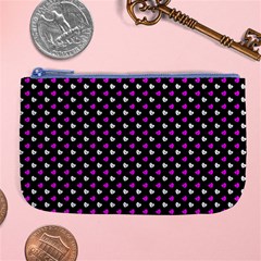 White And Pink Hearts At Black, Vector Handrawn Hearts Pattern Large Coin Purse by Casemiro