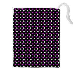 White And Pink Hearts At Black, Vector Handrawn Hearts Pattern Drawstring Pouch (4xl)