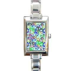 60 s Style Retro Pattern, Vintage Ovals At Pastel Blue Rectangle Italian Charm Watch by Casemiro