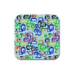 60 s style retro pattern, vintage ovals at pastel blue Rubber Square Coaster (4 pack)  Front