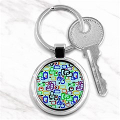 60 s Style Retro Pattern, Vintage Ovals At Pastel Blue Key Chain (round) by Casemiro