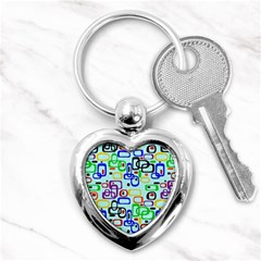 60 s Style Retro Pattern, Vintage Ovals At Pastel Blue Key Chain (heart) by Casemiro